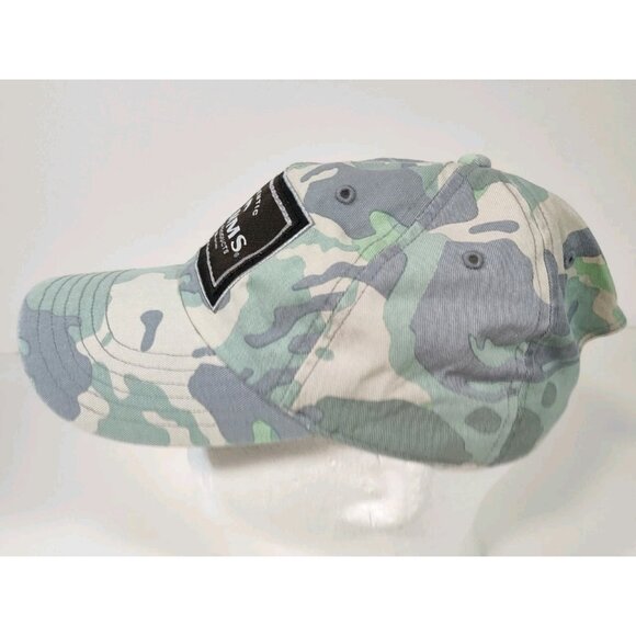 Simms Fishing Adjustable Strapback Hat Cap Green Blue Camo Embroidered Patch - Picture 2 of 8